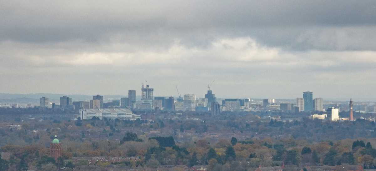Birmingham skyline from Beacon Hill at the Lickey Hills (November 2020)